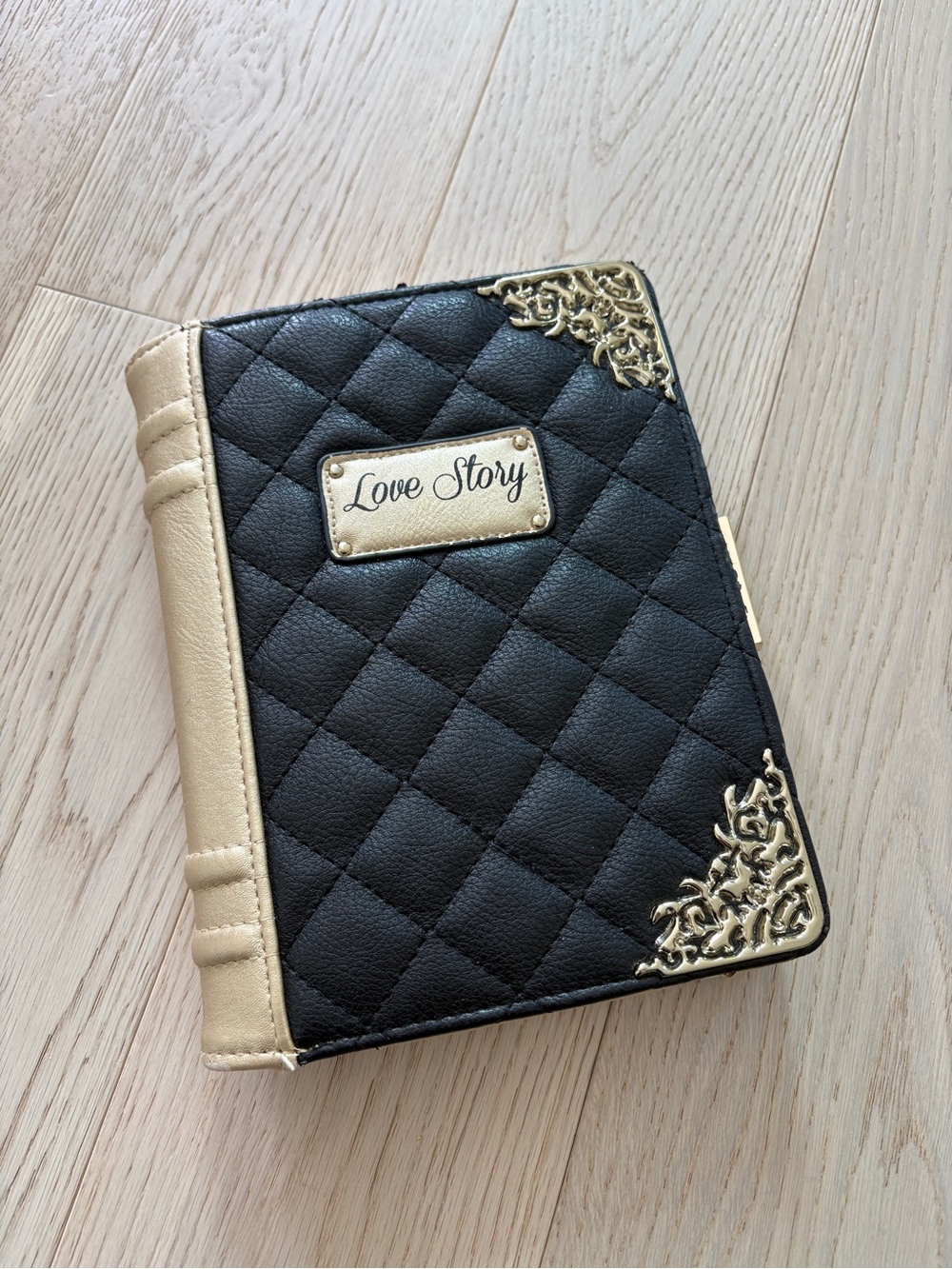 Love Story Quilted Black and Gold Clutch (Can be a crossbody bag)
